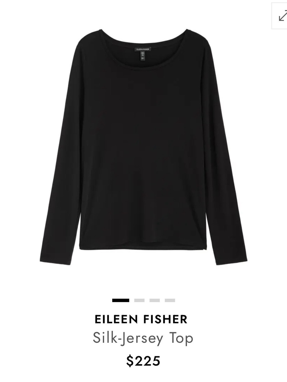 EILEEN FISHER Stretch Silk Jersey Top Plus Size 2X Black Blouse Long Sleeves
